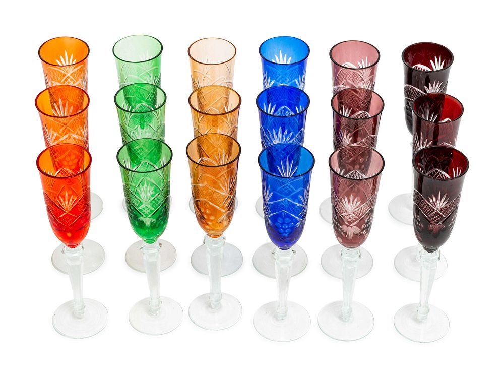 Appraisal: A Set of Eighteen Colored Cut-to-Clear Glass Goblets A Set