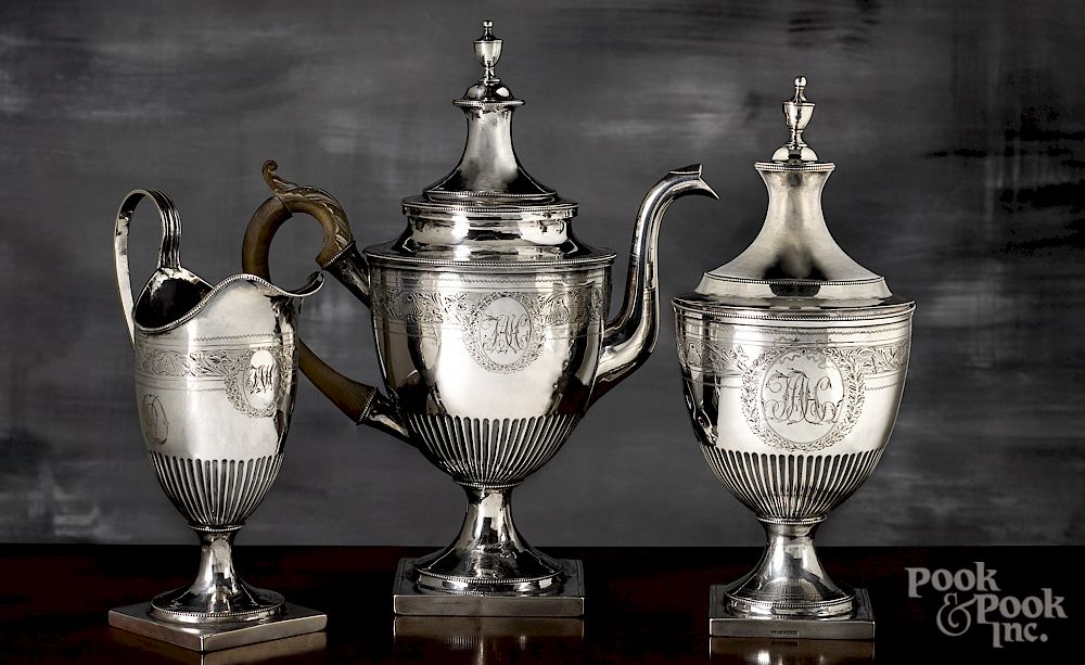 Appraisal: Philadelphia three-piece silver tea service Exclusive on Bidsquare Philadelphia three-piece