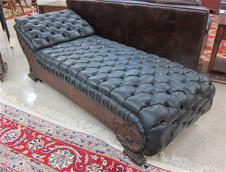 Appraisal: VICTORIAN UPHOLSTERED OAK CHAISE LOUNGE American c Length - inches