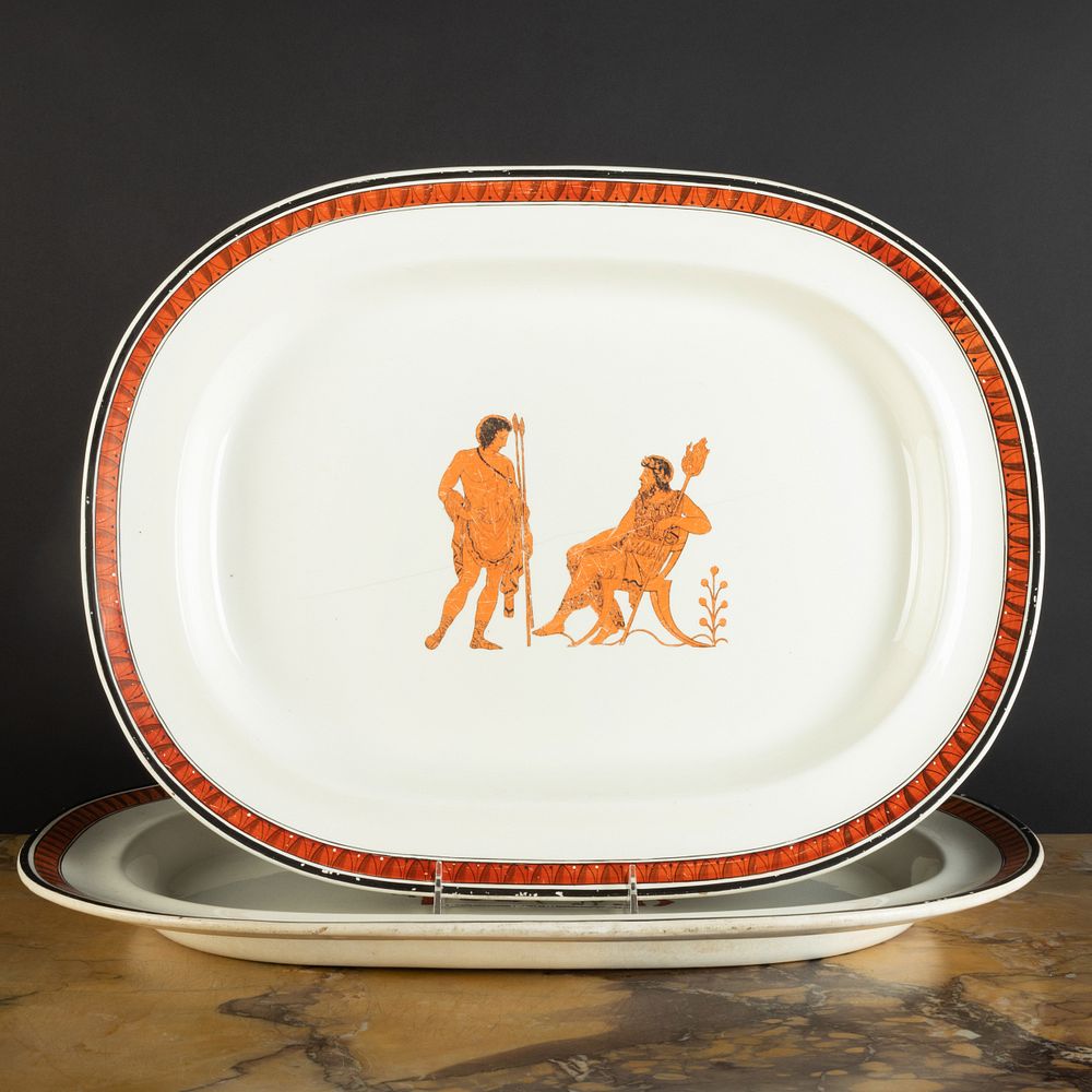 Appraisal: Two English Creamware Platters Decorated with Neoclassical Figures Unmarked The