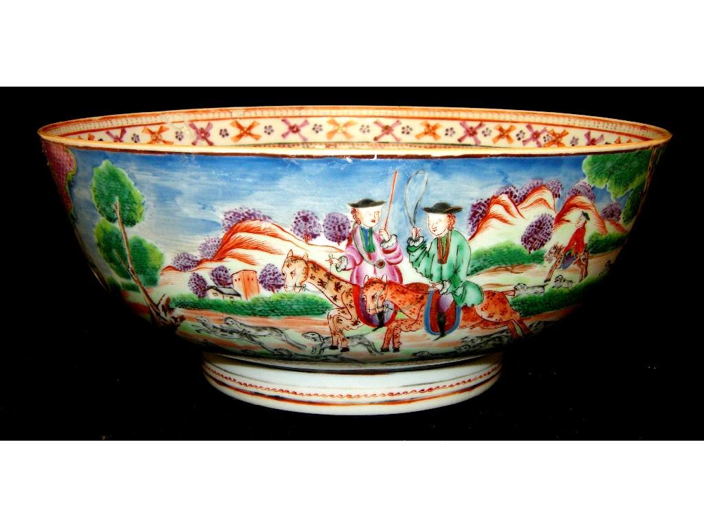 Appraisal: Chinese porcelain Qianlong period punch bowl decorated in famille rose