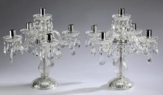 Appraisal: Five light crystal candelabras h Pair of five light crystal