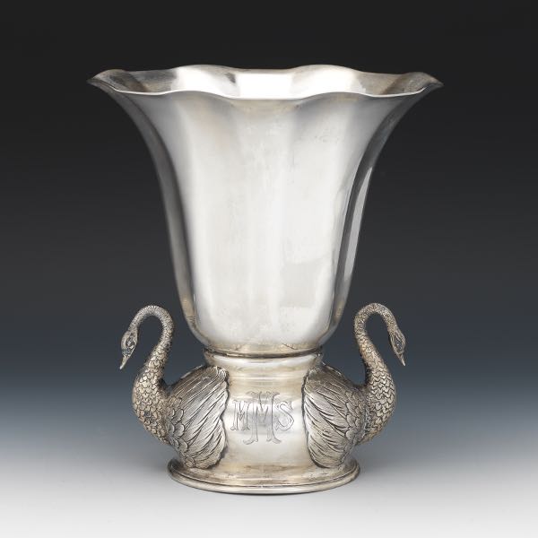 Appraisal: STERLING SILVER VASE WITH SWAN HANDLES BY TUTTLE SILVERSMITHS x