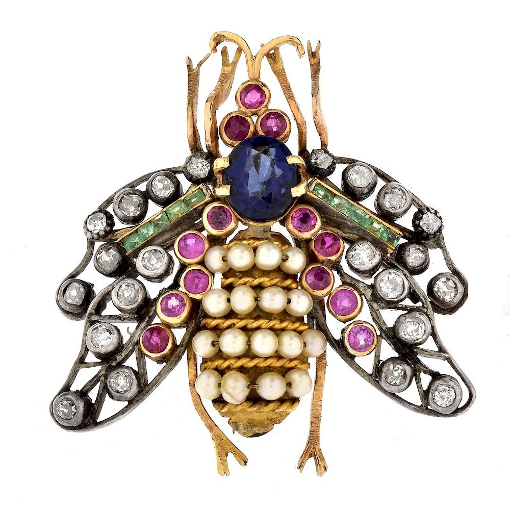 Appraisal: Antique Multi Gemstone and K Gold Bug Brooch Antique Multi