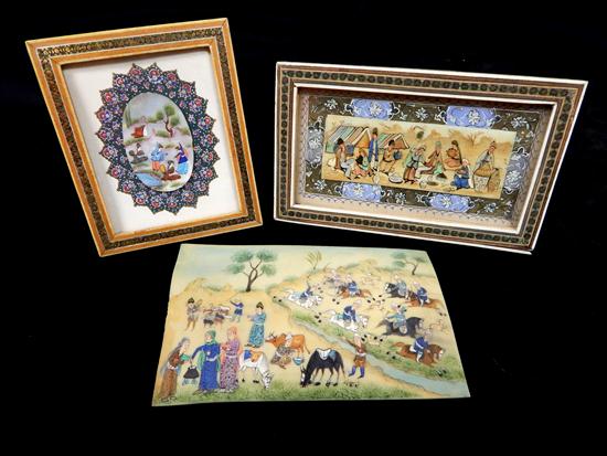 Appraisal: Middle Eastern or Persian illuminated miniatures on ivory and mother-of-pearl