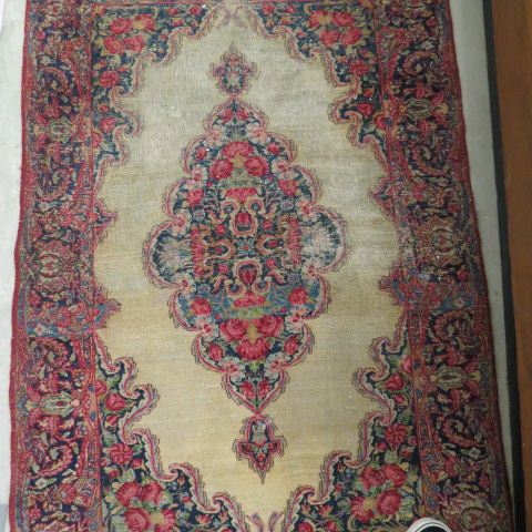 Appraisal: Lillihan Persian Handmade Mat antique floral ivory field worn '