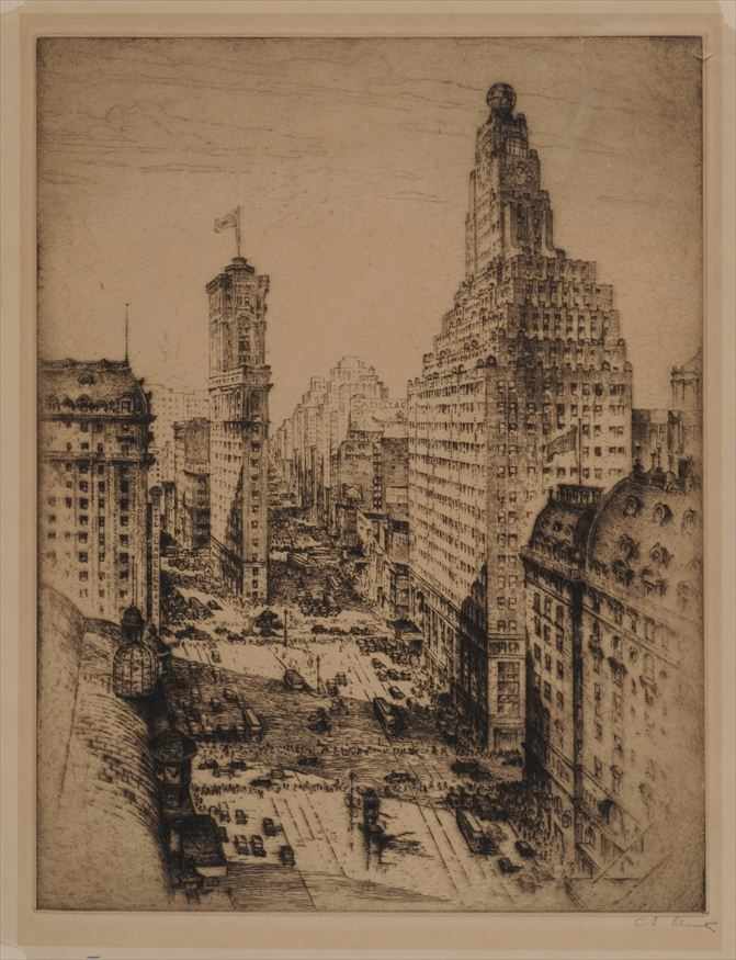 Appraisal: ANTON SCHUTZ - TIMES SQUARE Etching x in plate signed