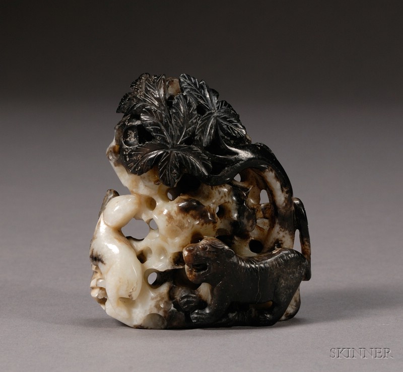 Appraisal: Jade Pebble China th century stone of black gray and