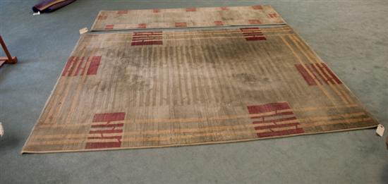 Appraisal: Two Modern Green and Burgundy Geometric Rugs Made in U