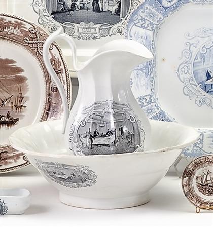 Appraisal: Black transferware washbowl and pitcher james and thomas edwards burslem