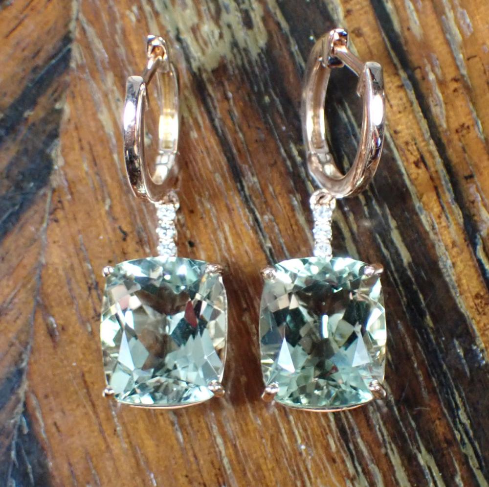 Appraisal: PAIR OF PRASIOLITE AND DIAMOND DANGLE EARRINGS each k rose