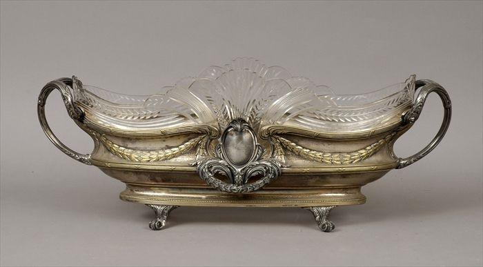 Appraisal: Louis XVI-Style Silverplate Jardini re with Cut Glass Liner Bottom