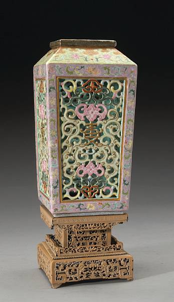 Appraisal: A famille rose enameled porcelain lantern th Century Of square