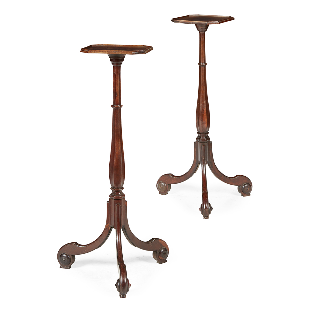 Appraisal: PAIR OF REGENCY MAHOGANY AND EBONY TORCHERES EARLY TH CENTURY