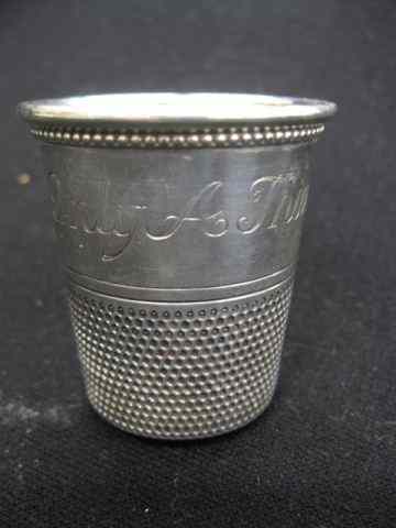 Appraisal: Sterling Silver Novelty Shot Glass ''Onlya Thimble Full'' '' excellent