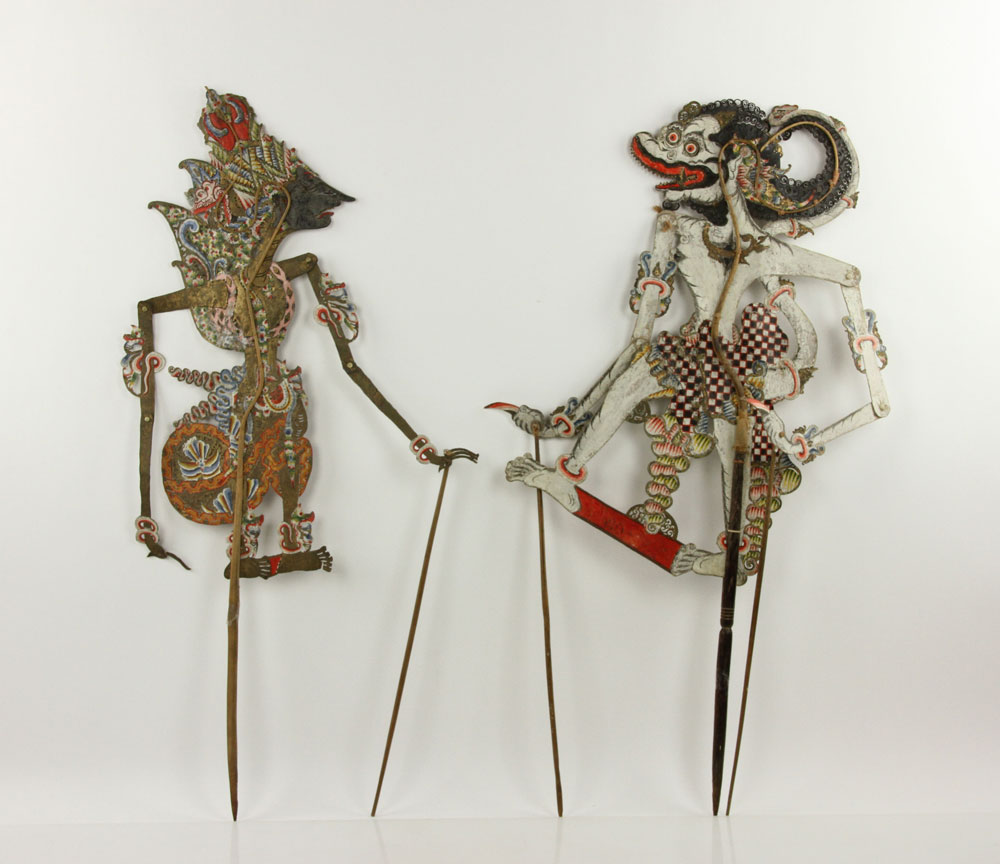 Appraisal: - Pr th C Balinese Painted Puppets Pair of th