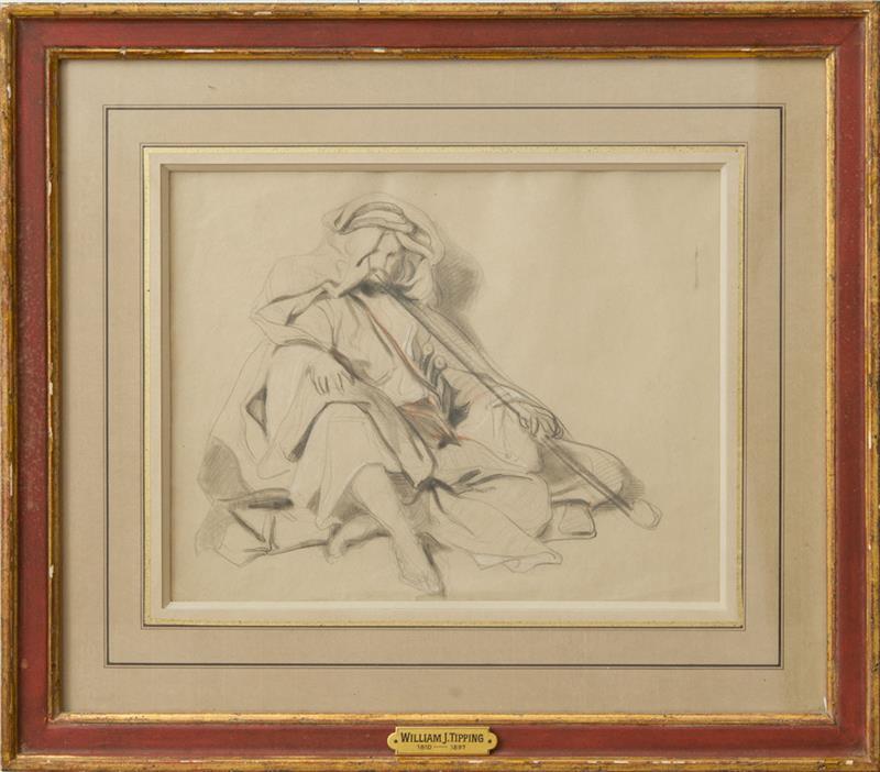 Appraisal: WILLIAM J TIPPING - A BEDOUIN SMOKING Pencil black white