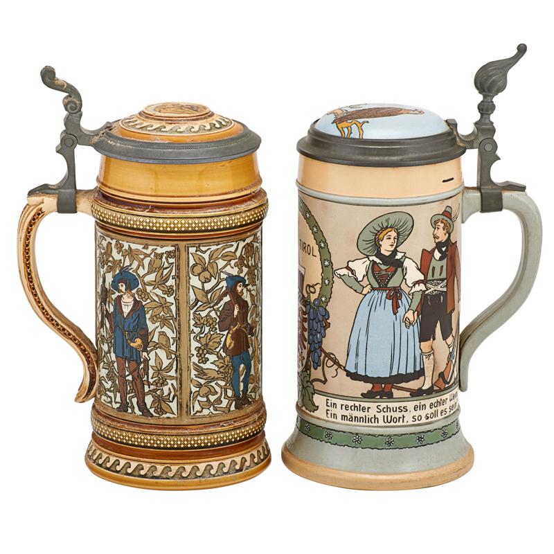 Appraisal: METTLACH ETCHED STEINS Two Number liter and liter early th