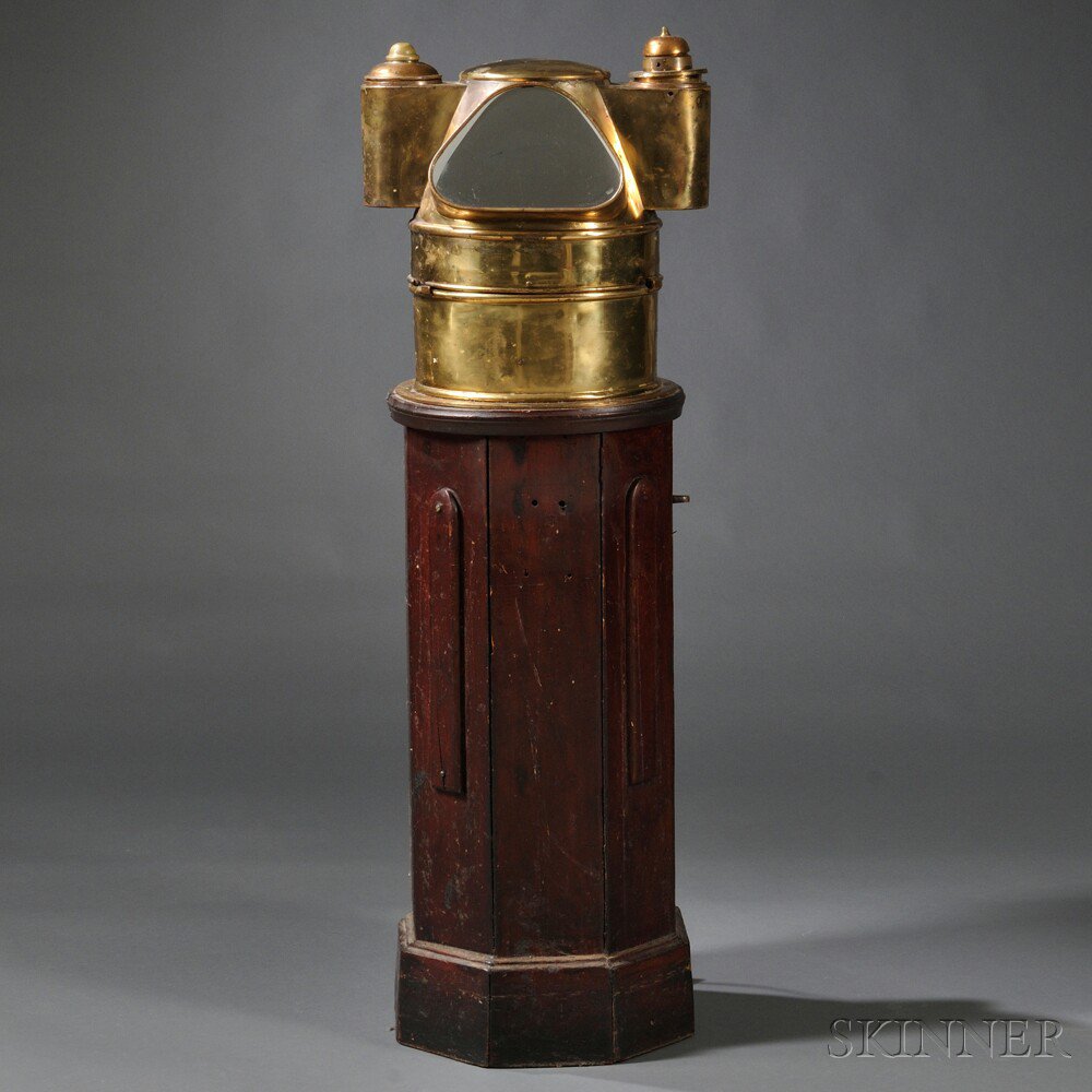 Appraisal: Dual Burner Pilot Brass and Mahogany Binnacle first half th