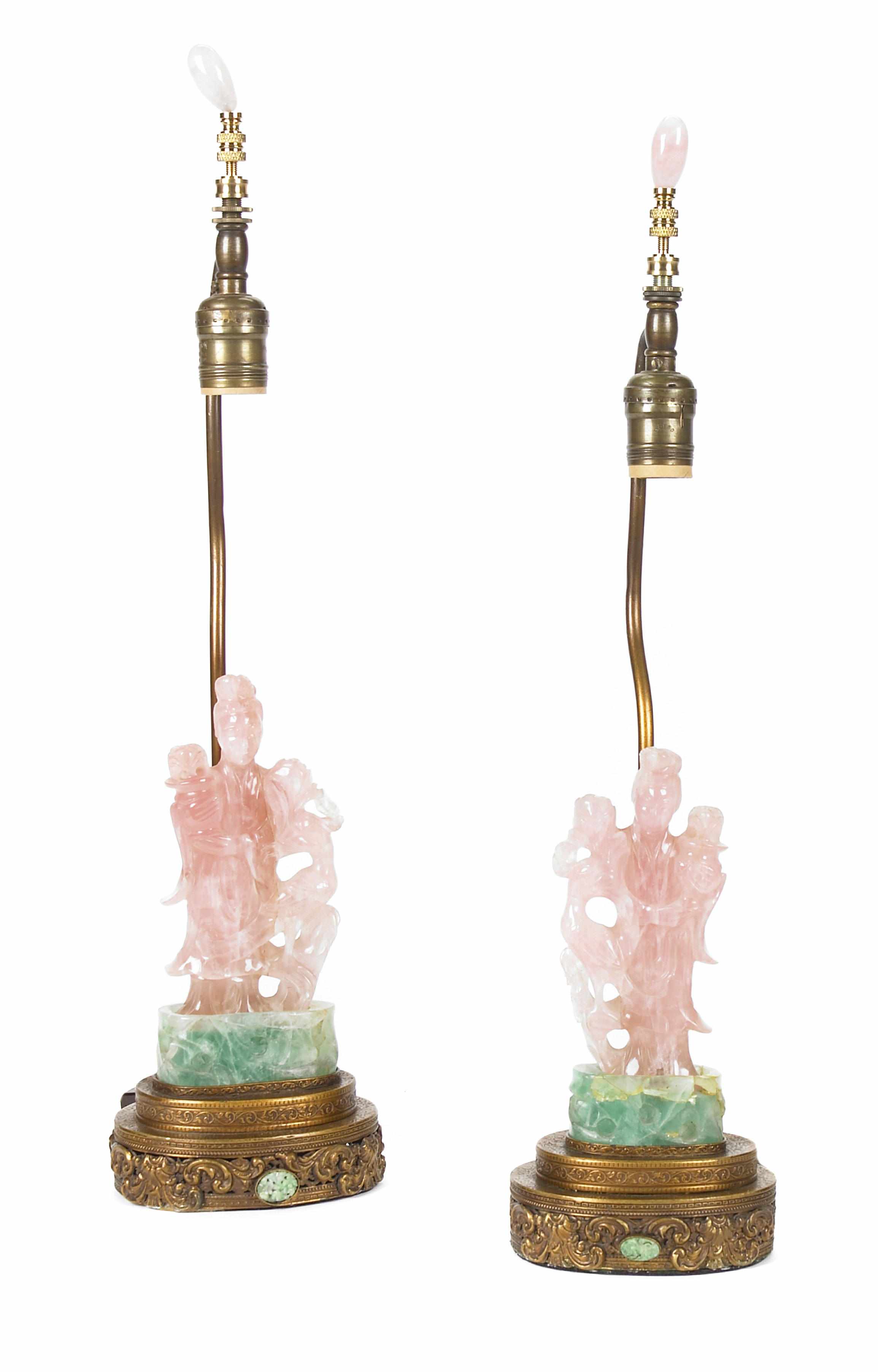 Appraisal: A pair of Chinese rose quartz figures now mounted as