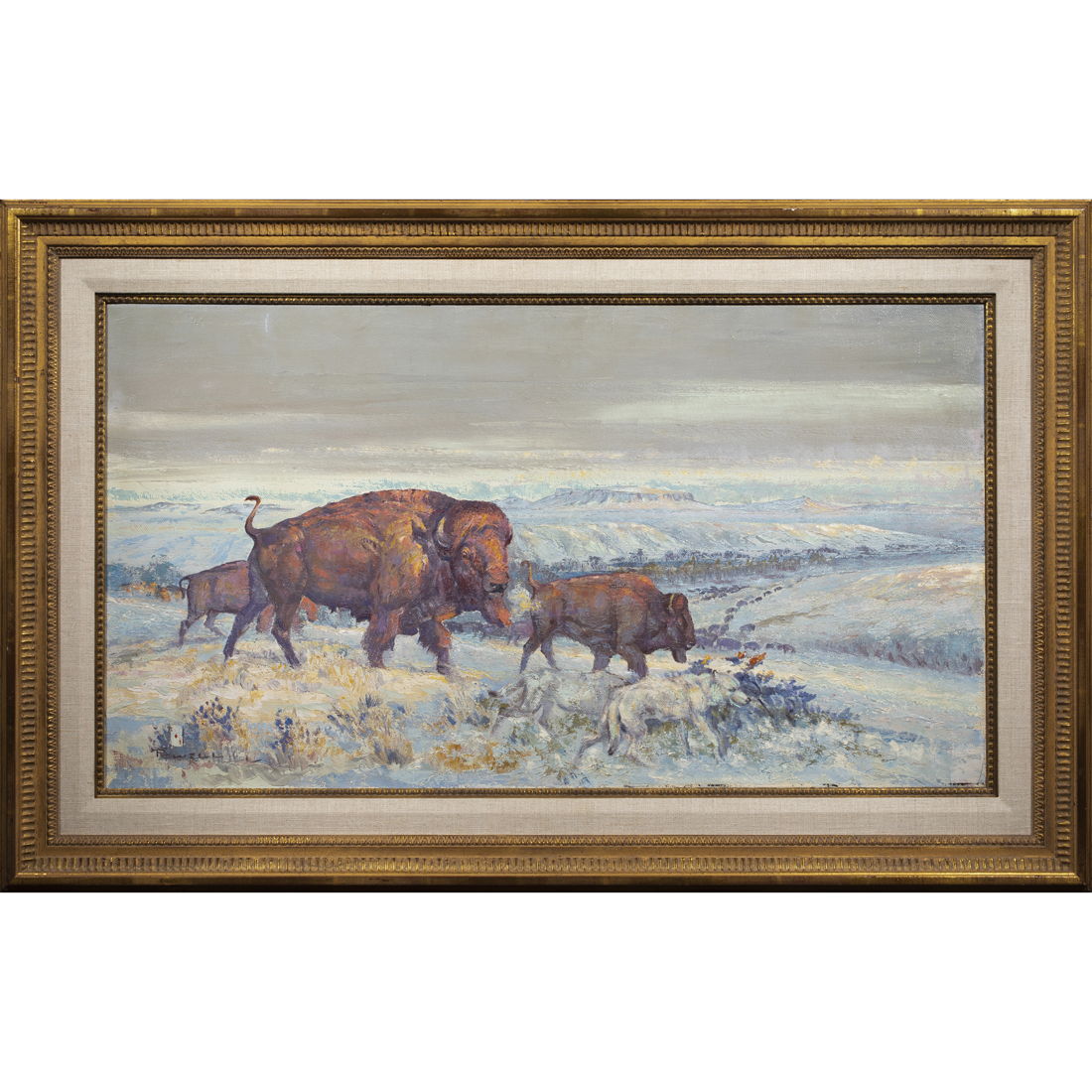 Appraisal: Ace Powell American - Buffalos in Winter oil on canvas