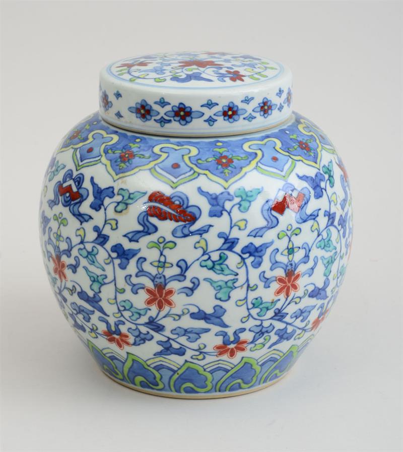 Appraisal: CHINESE DOUCAI STYLE PORCELAIN JAR AND COVER With pseudo -character