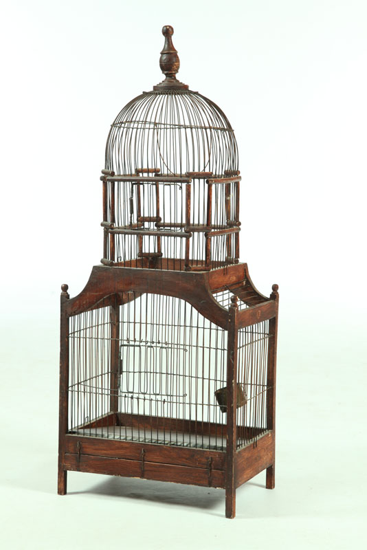 Appraisal: BIRDCAGE American late th-early th century mixed woods and wire