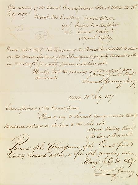 Appraisal: ERIE CANAL CLINTON DEWITT - Documents Signed DeWitt Clinton pp