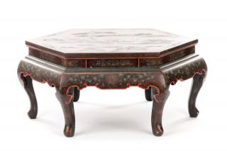 Appraisal: Black Lacquered Hexagonal Kang Style Coffee Table American late th