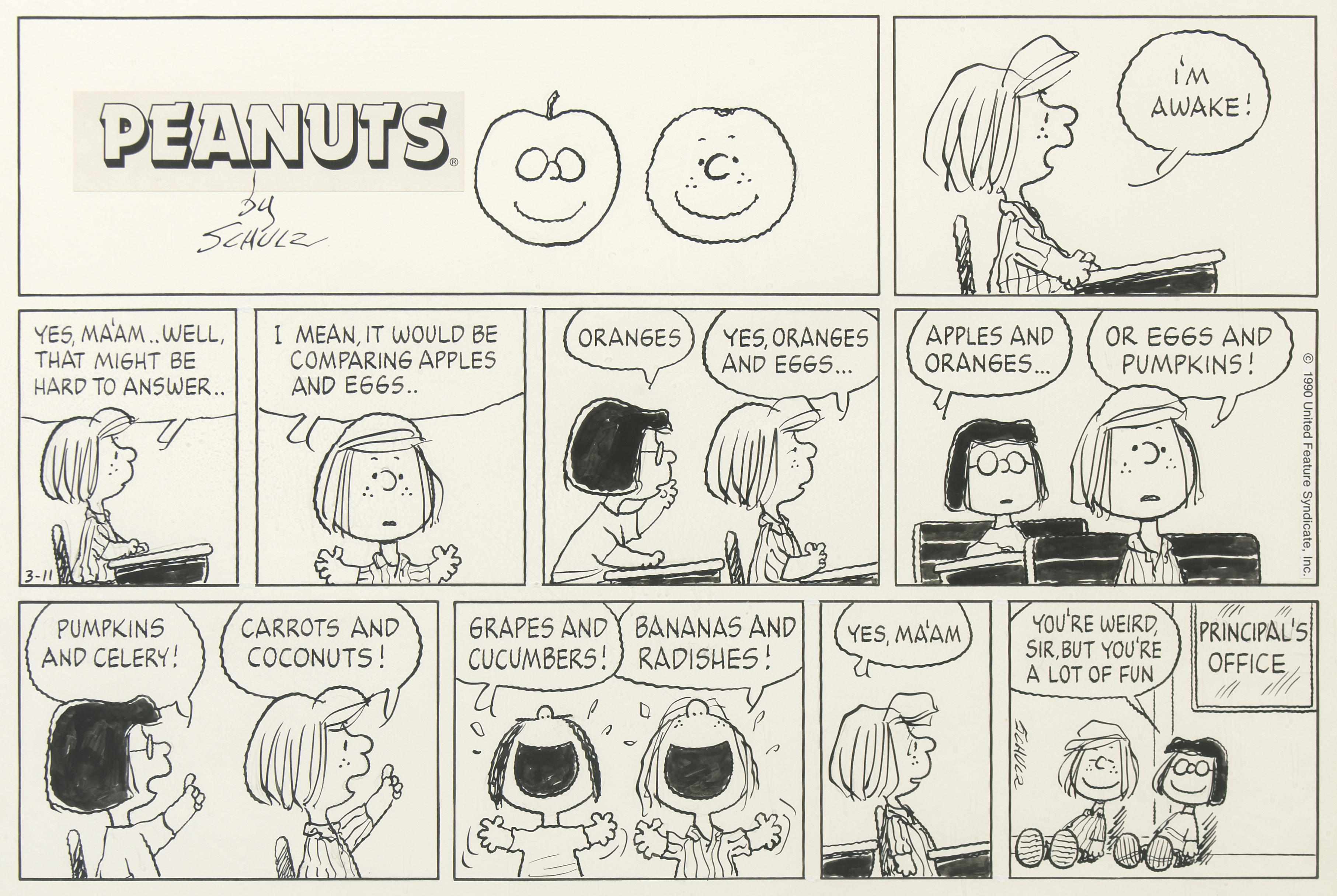 Appraisal: A Charles Schulz Peanuts Sunday page dated - - pen