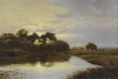 Appraisal: English School late th Century River scene Oil on canvas