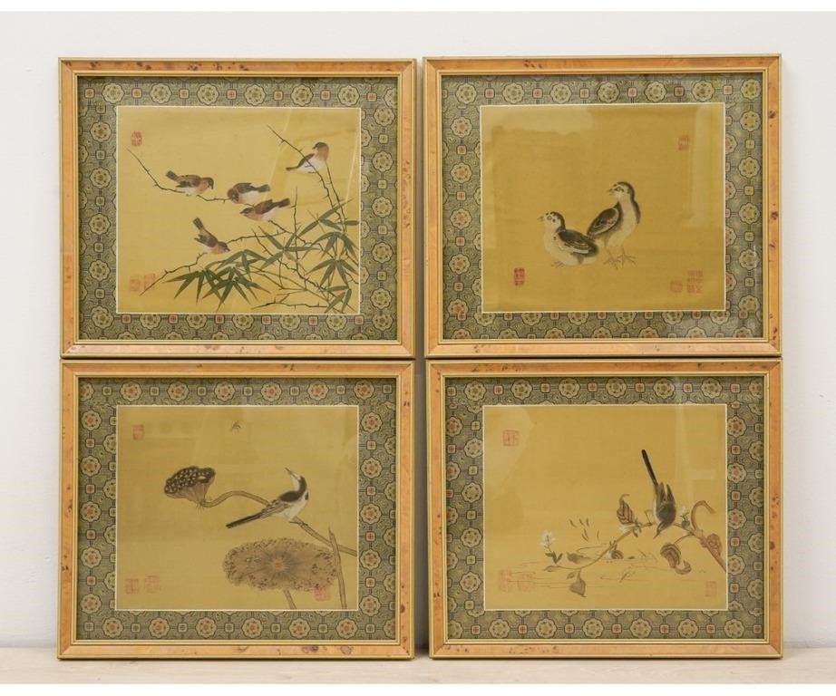 Appraisal: Four Asian paintings of birds with silk matting probably late