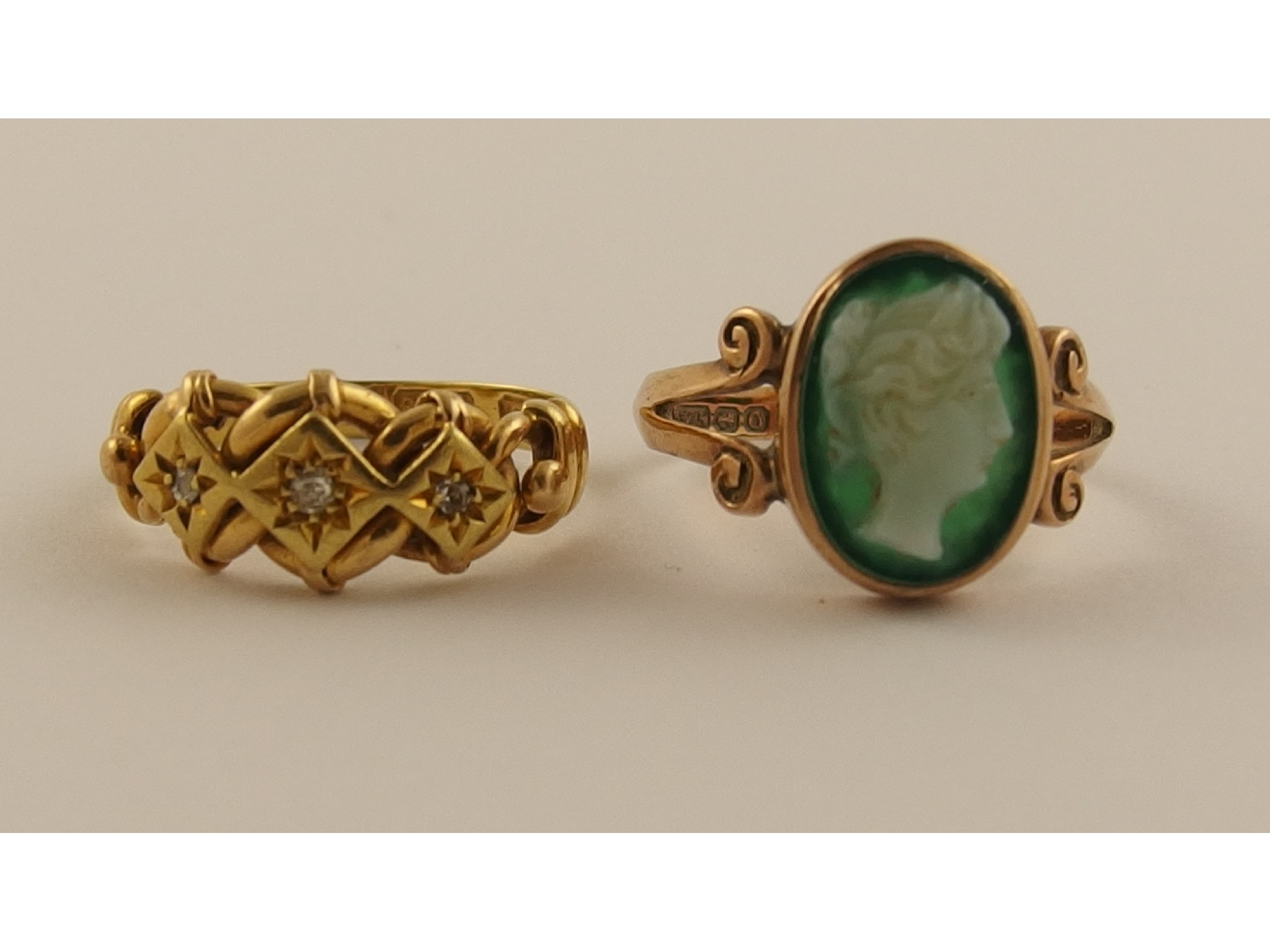 Appraisal: An ct Victorian diamond set ring and a ct green