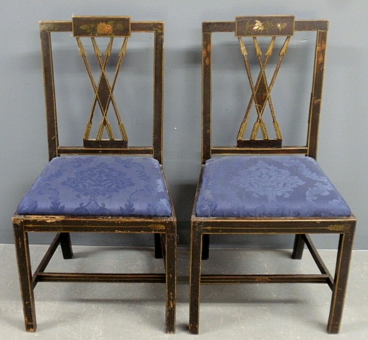 Appraisal: - Pair of English side chairs with paint decorated arrow