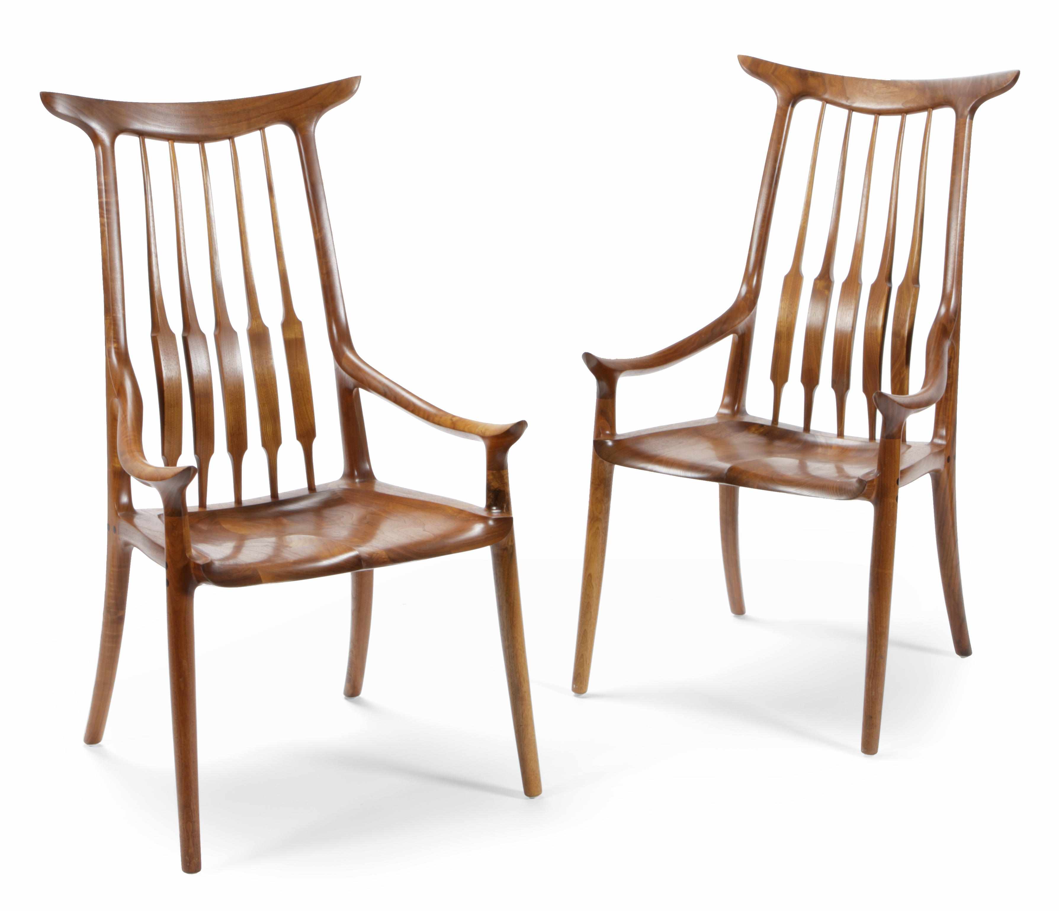 Appraisal: A pair of Sam Maloof walnut horn-back spindle open armchairs