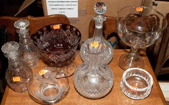 Appraisal: Pair of Anglo-Irish glass decanters cut glass water bottle cut