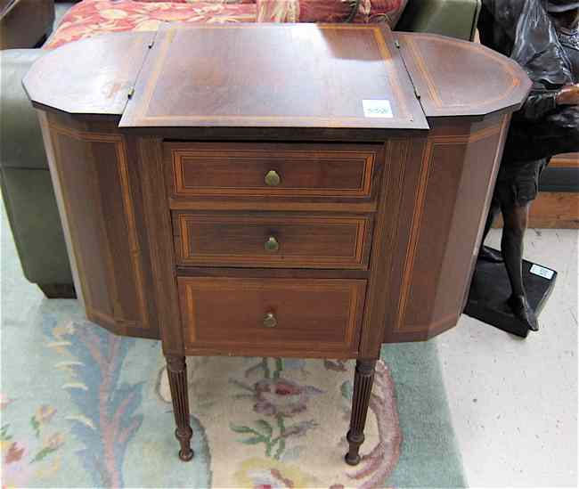 Appraisal: BANDED MAHOGANY MARTHA WASHINGTON SEWING STAND American Federal style second