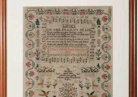 Appraisal: NEEDLEWORK ADAM AND EVE SAMPLER WROUGH BY MARY GIBBS BORN