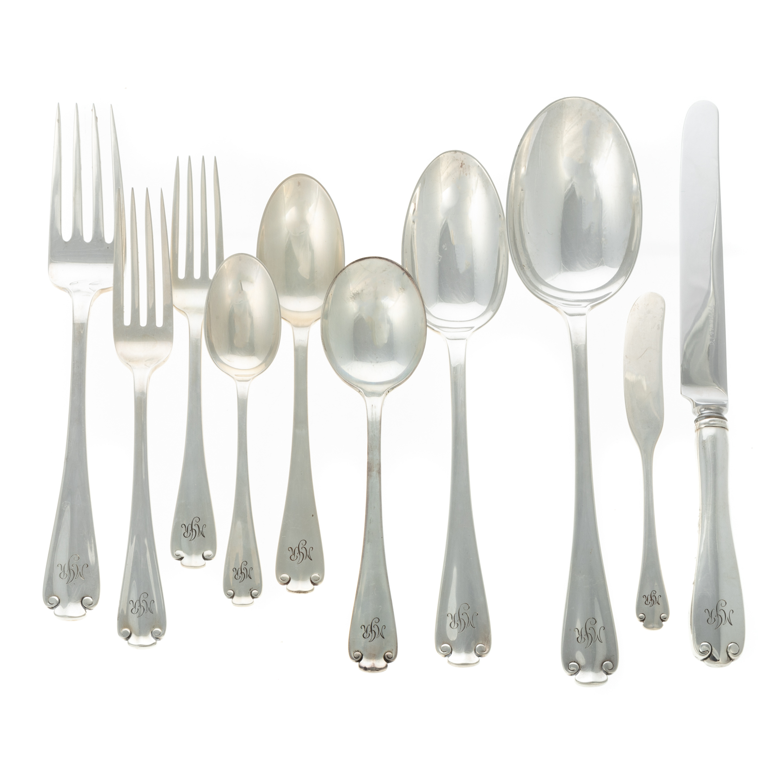 Appraisal: TIFFANY CO STERLING FLEMISH FLATWARE Service for including dinner knives