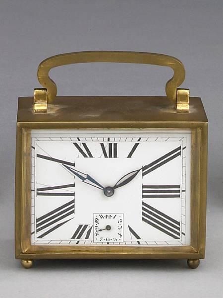 Appraisal: A French gilt brass carriage timepiece circa with subsidiary alarm