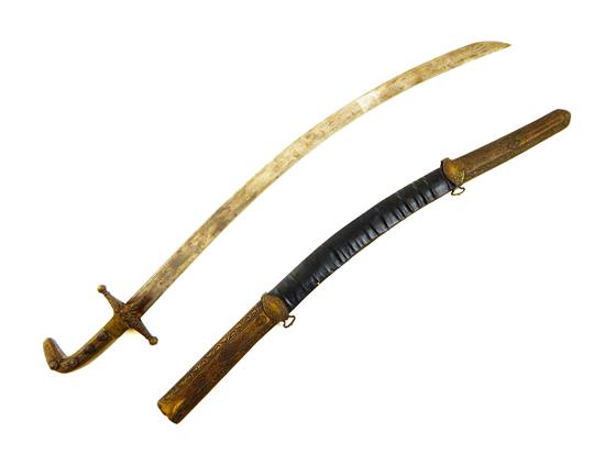 Appraisal: Turn-of-the-century Turkish sword in scabbard commonly worn by tribal leaders