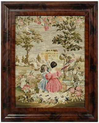 Appraisal: Large wool needlework children and animals playing in a garden