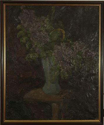 Appraisal: George Bouche Lilacs in a Vase Oil on Canvas