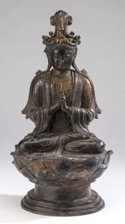 Appraisal: Chinese parcel gilt bronze Buddha h Chinese parcel gilt bronze