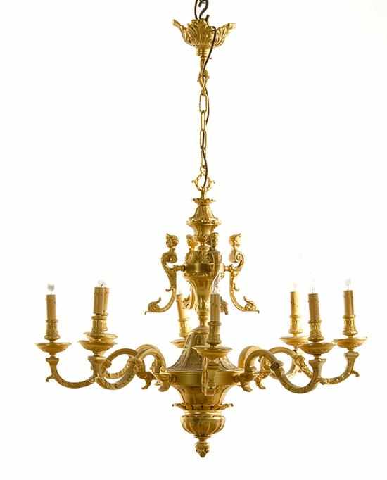 Appraisal: Regency style gilt-bronze eight-light chandelier center stem decorated with caryatids