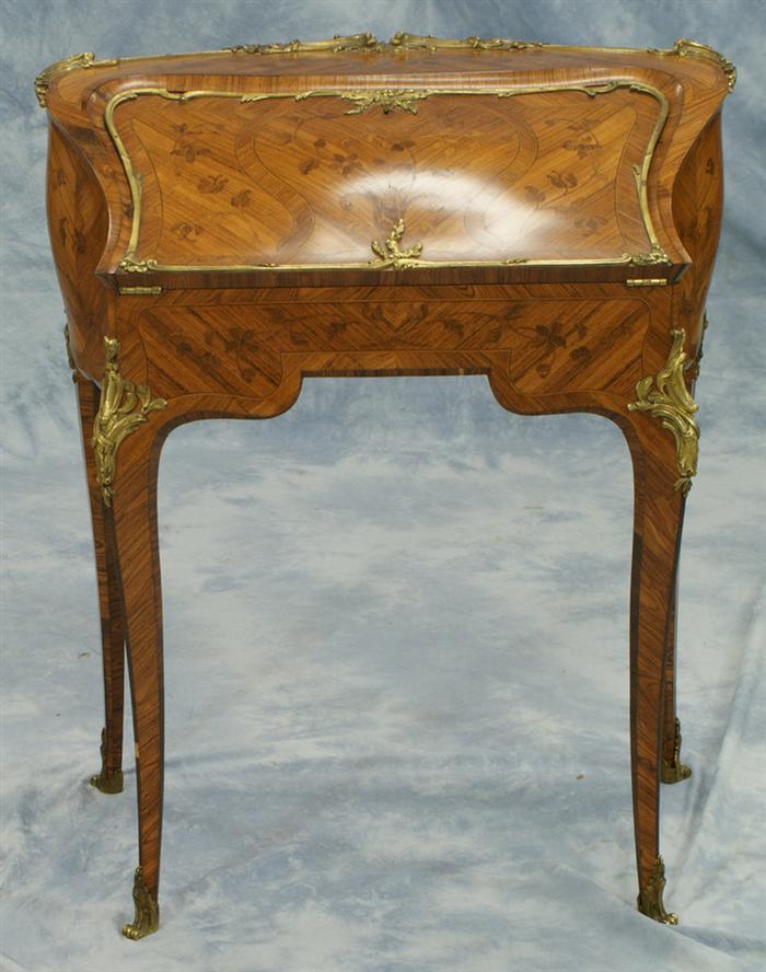 Appraisal: Marquetry inlaid bombe Louis XV style ladies desk gilt bronze