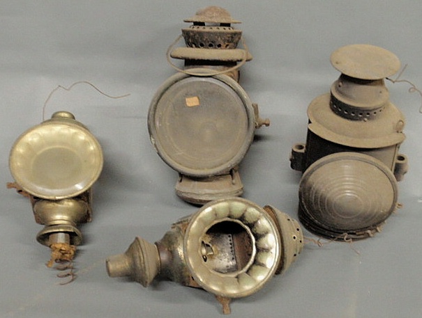 Appraisal: Four horseless carriage lamps as found largest h