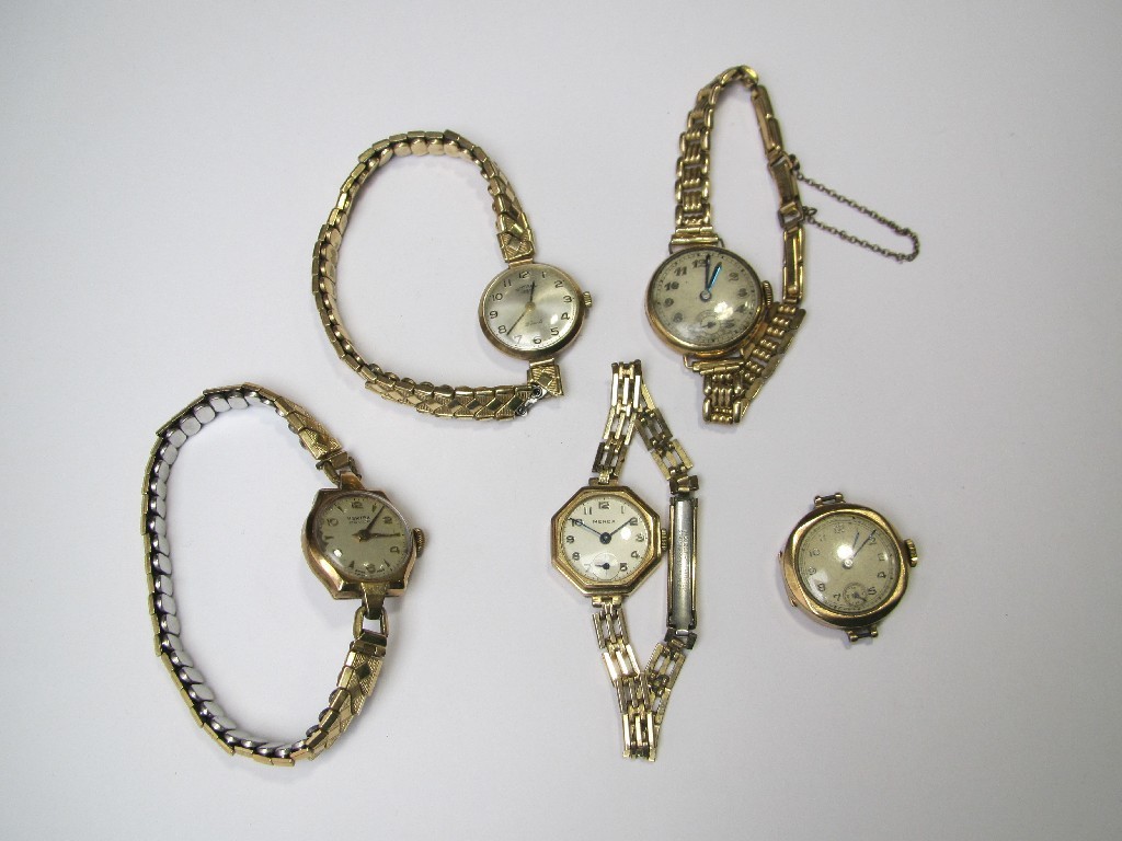 Appraisal: Lot comprising five ladies early th century ct gold cased