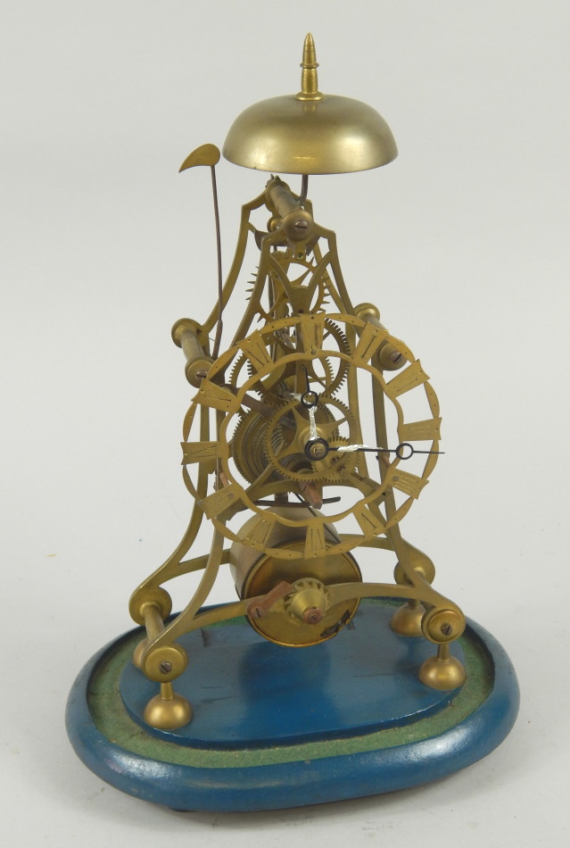 Appraisal: A brass skeleton clock with fusee on a later painted