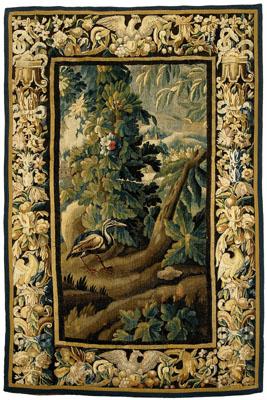 Appraisal: Verdure tapestry fragment rectangular central panel with exotic bird in